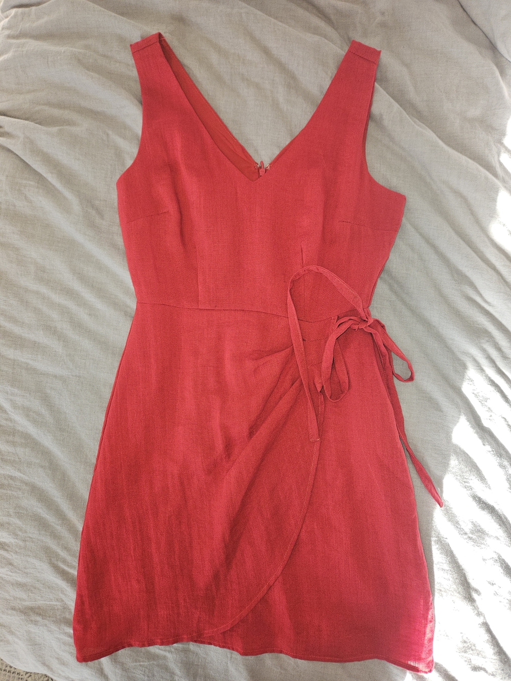 Red V-Neck Wrap Mini Dress - Women's